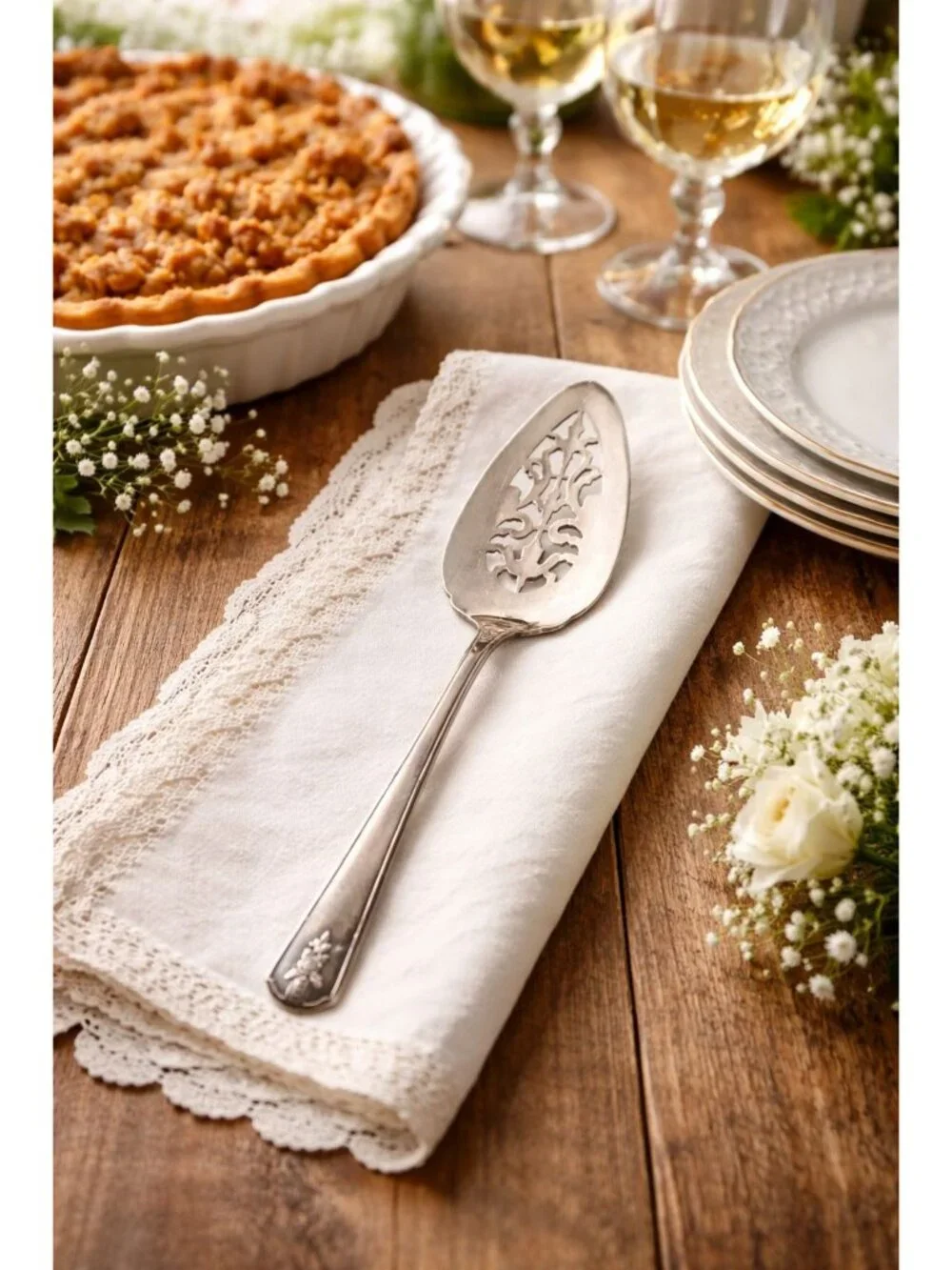 Vintage Oneida Community Par Plate Pie Server Pierced Floral Silverplate Flatwar